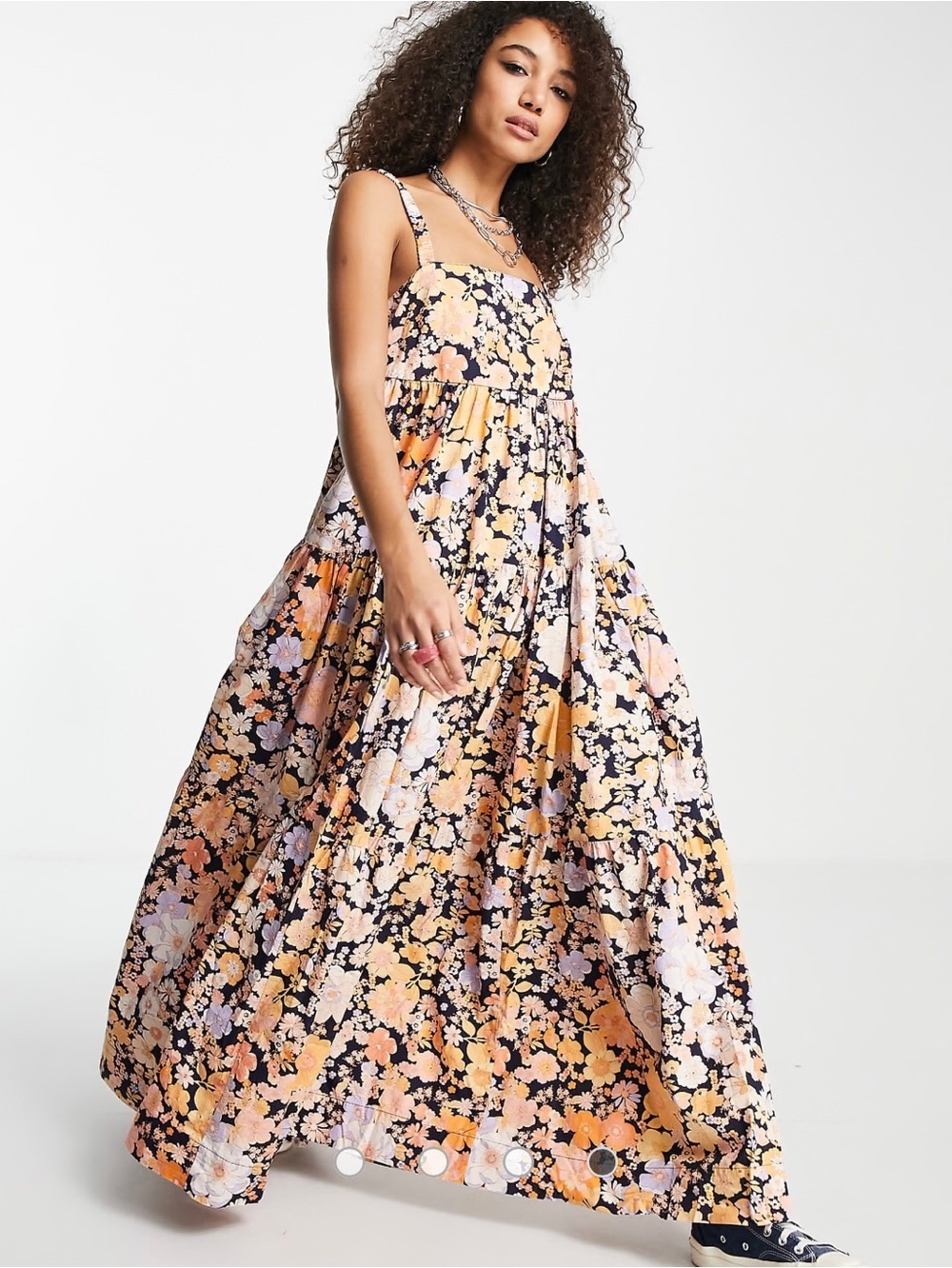 Free People Park Slope Maxi Dress Navy blue with Peach Lilac flowers - Picture 1 of 8